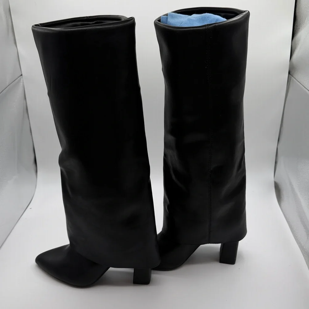NEW MADDEN GIRL BLACK LEATHER TALL POINTED TOE BOOTS - Picture 5 of 9